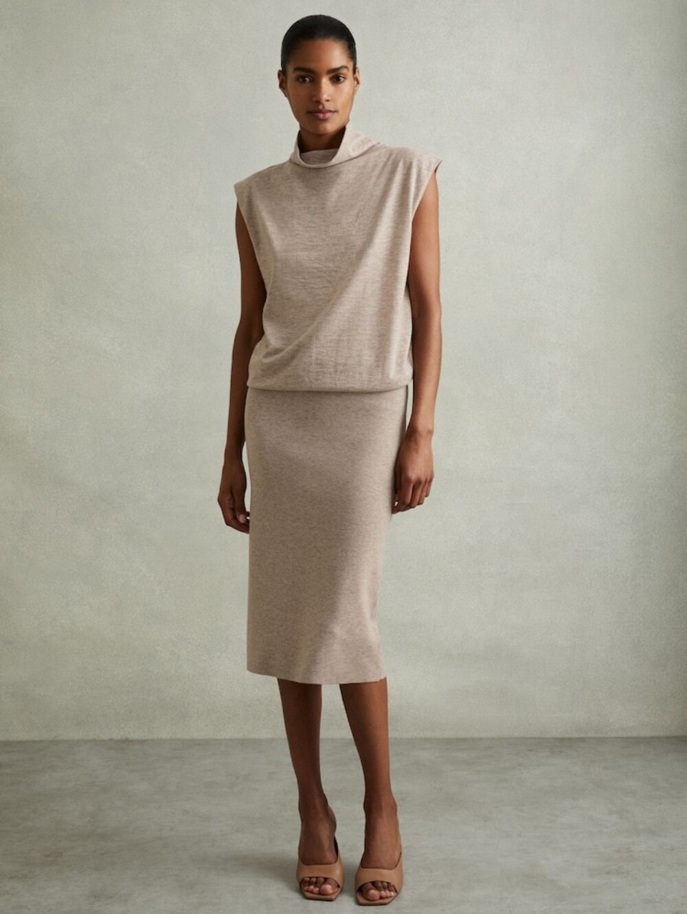 Reiss Beige Sleeveless Midi Dress